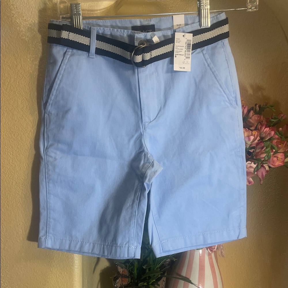 NWT The Children’s Place Boys Blue Shorts with Navy/White Belt Size 8